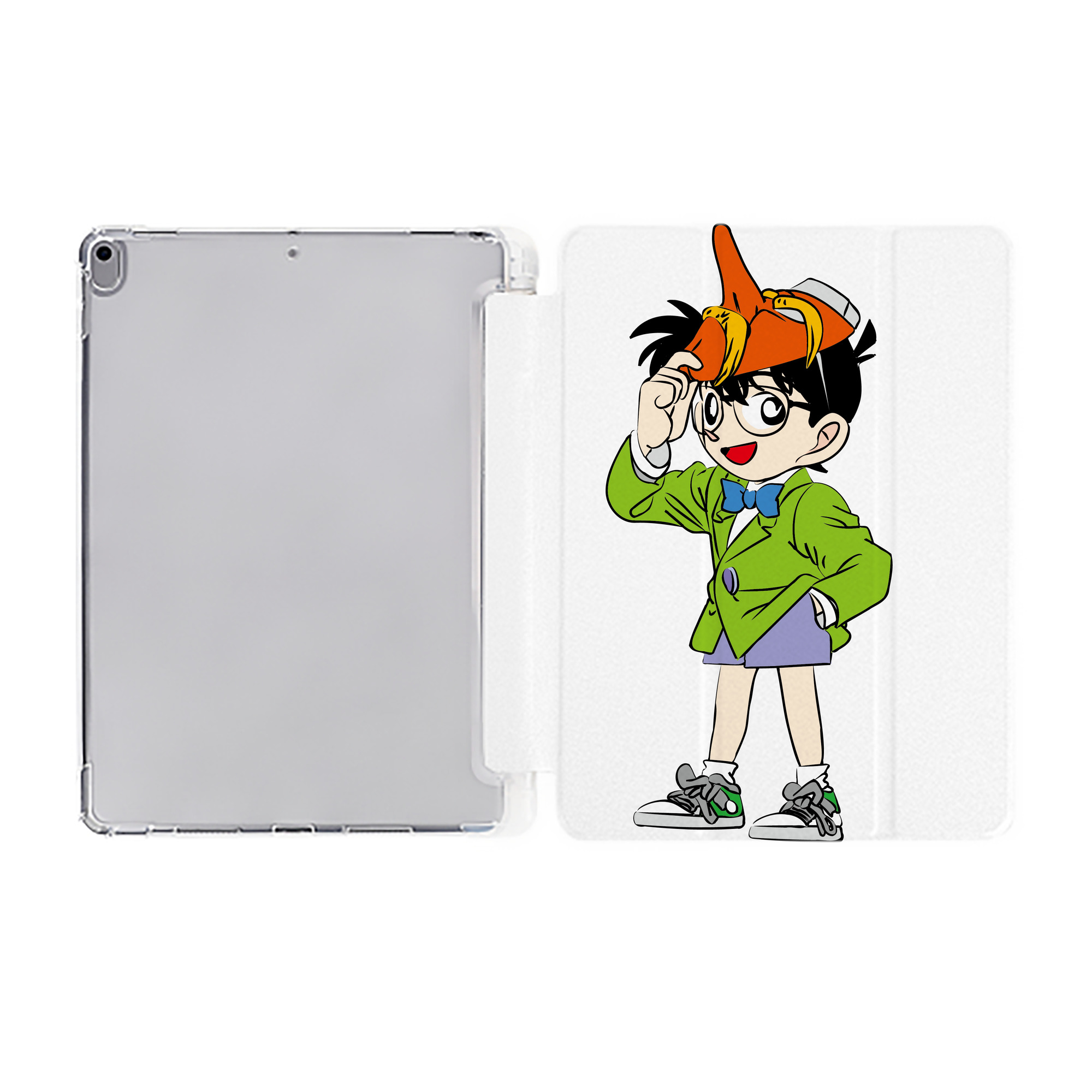 （画像用） 名探偵コナン 江戸川 コナン Detective Conan Conan Edogawa IPad ケース ペン収納付き 三つ折りスタンド PUレザー×シリコン 対応機種9.5/10.5/10.9インチ
